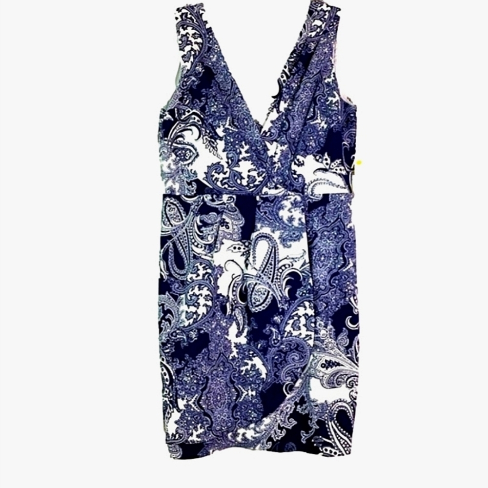 EMMA AND MICHELE PLUS‎ SIZE 12 PAISLEY WHITE NAVY BLUE SUMMER SHIFT DRESS NWT